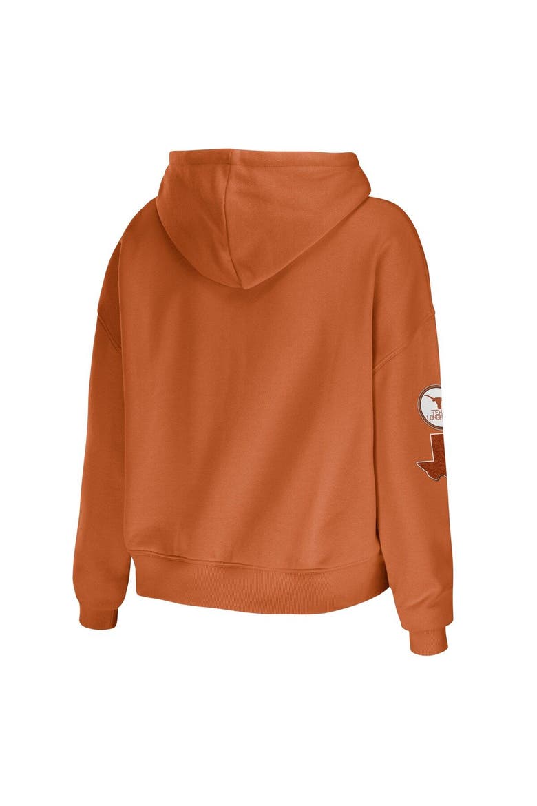 Women's WEAR by Erin Andrews Texas Orange Texas Longhorns Mixed Media Cropped Pullover Hoodie, Alternate, color, Burnt Orange