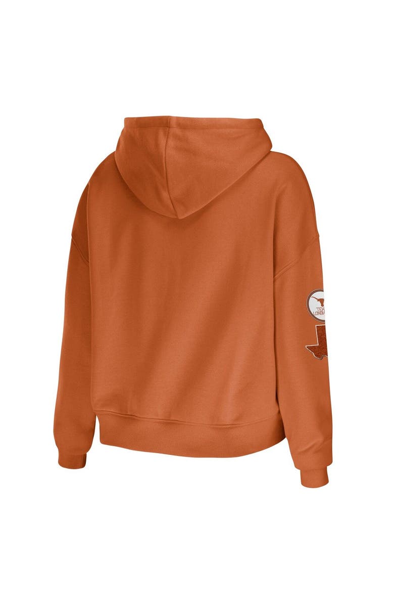 WEAR by Erin Andrews Women's WEAR by Erin Andrews Texas Orange Texas Longhorns Mixed Media Cropped Pullover Hoodie, Alternate, color, Burnt Orange