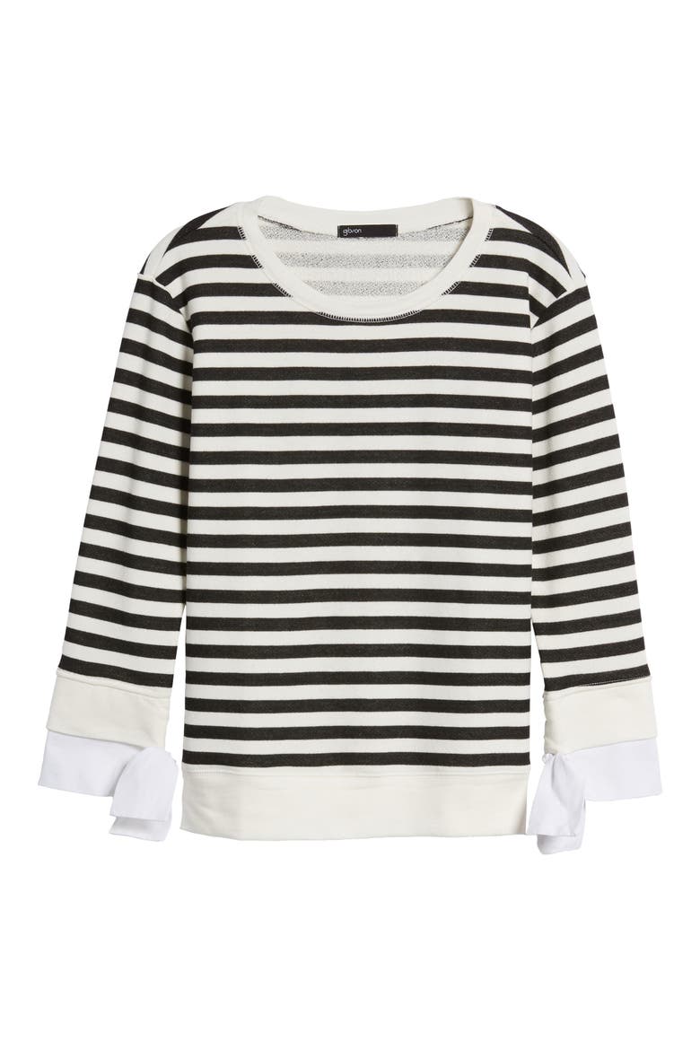 Gibson Tie Sleeve Sweatshirt, Alternate, color, BLACK/ WHITE STRIPE