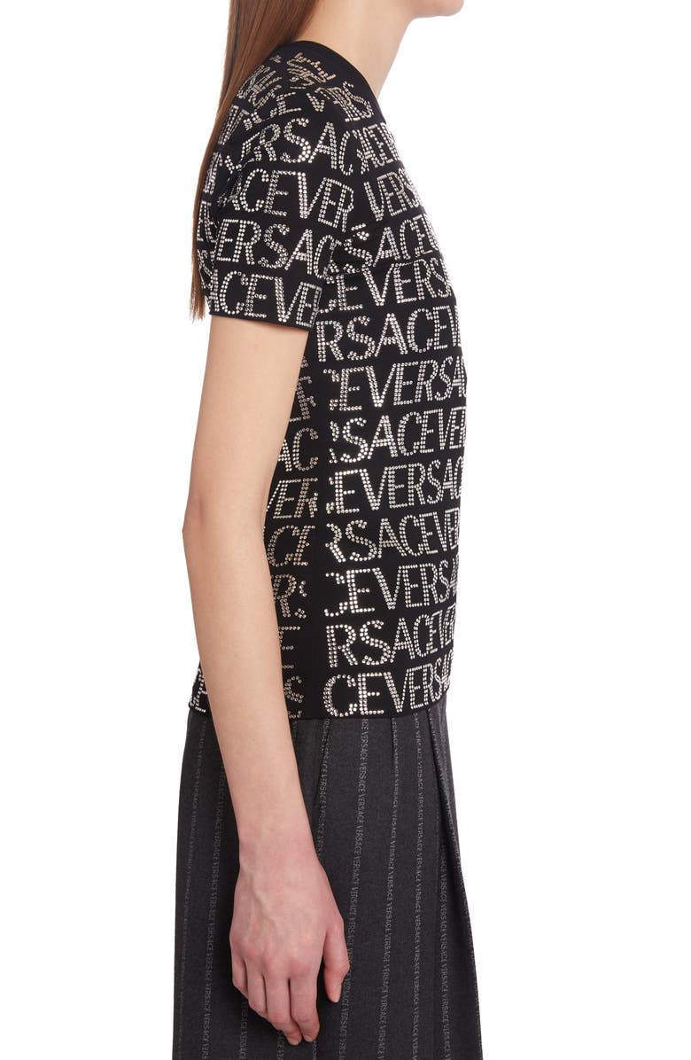 Versace Women's Crystal Embellished Cotton Logo T-Shirt, Alternate, color, 