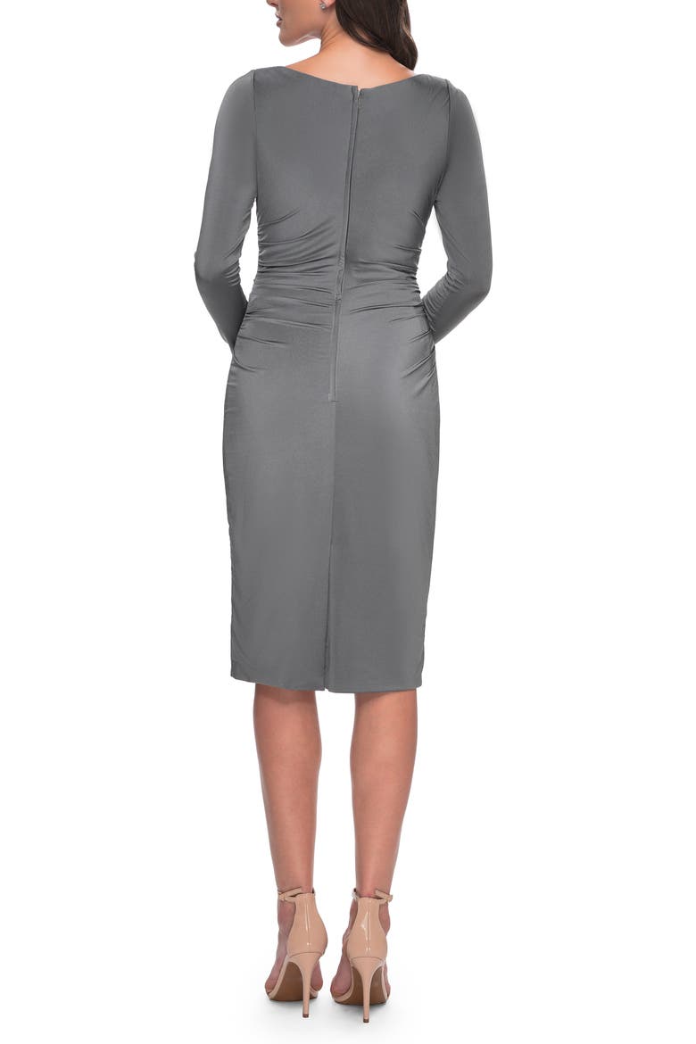 Short Simple Jersey Dress with Flattering Ruching, Alternate, color, Platinum