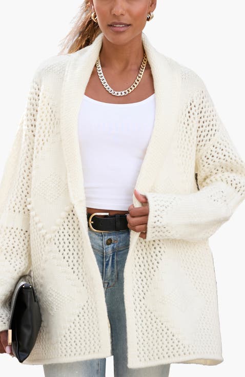 Diamond Open Work Knit Cardigan