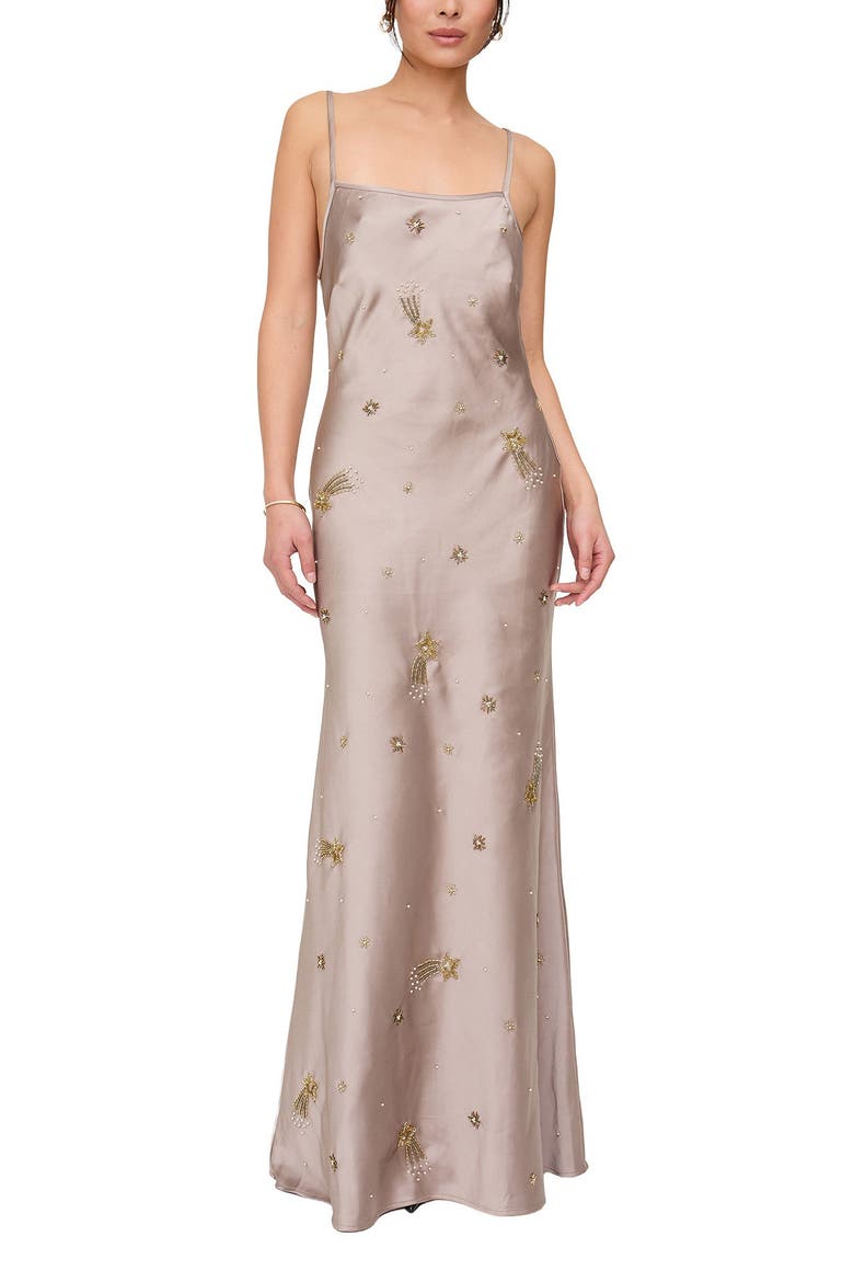 Starburst All Over Embellished Maxi Dress, Main, color, Light Grey