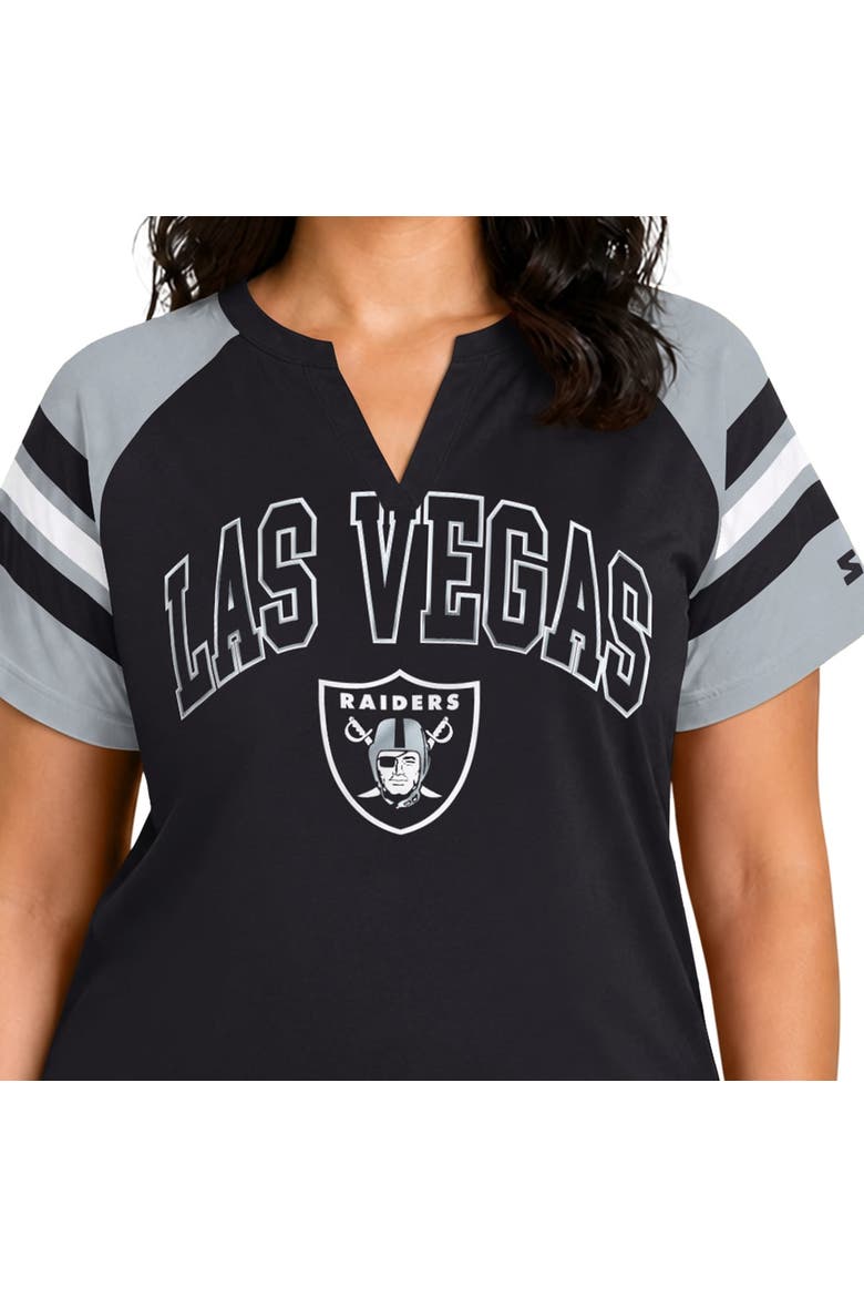 Women's Starter  Black Las Vegas Raiders Plus Size Game On Notch Neck Raglan T-Shirt, Alternate, color, Black
