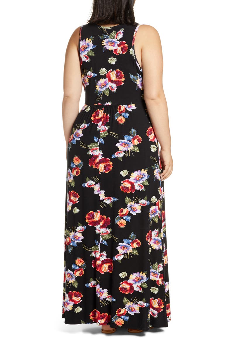 Floral Halter Neck Maxi Dress, Alternate, color, BLACK/ CORAL