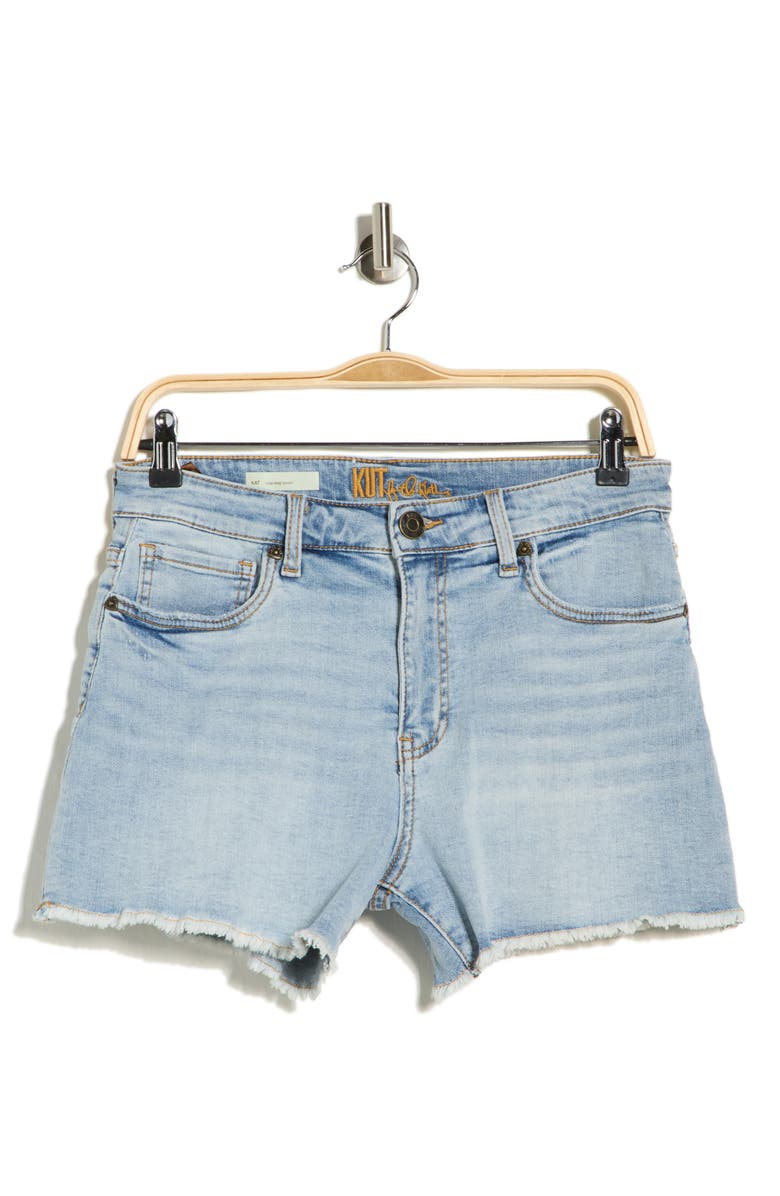 KUT from the Kloth Kat Frayed Hem High Waist Denim Shorts, Main, color, Fig W/Med Base