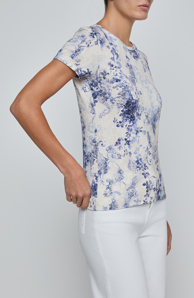 L'AGENCE Ressi Mixed Print Top, Alternate, color, Ivory/ Blue Watercolor Paisley