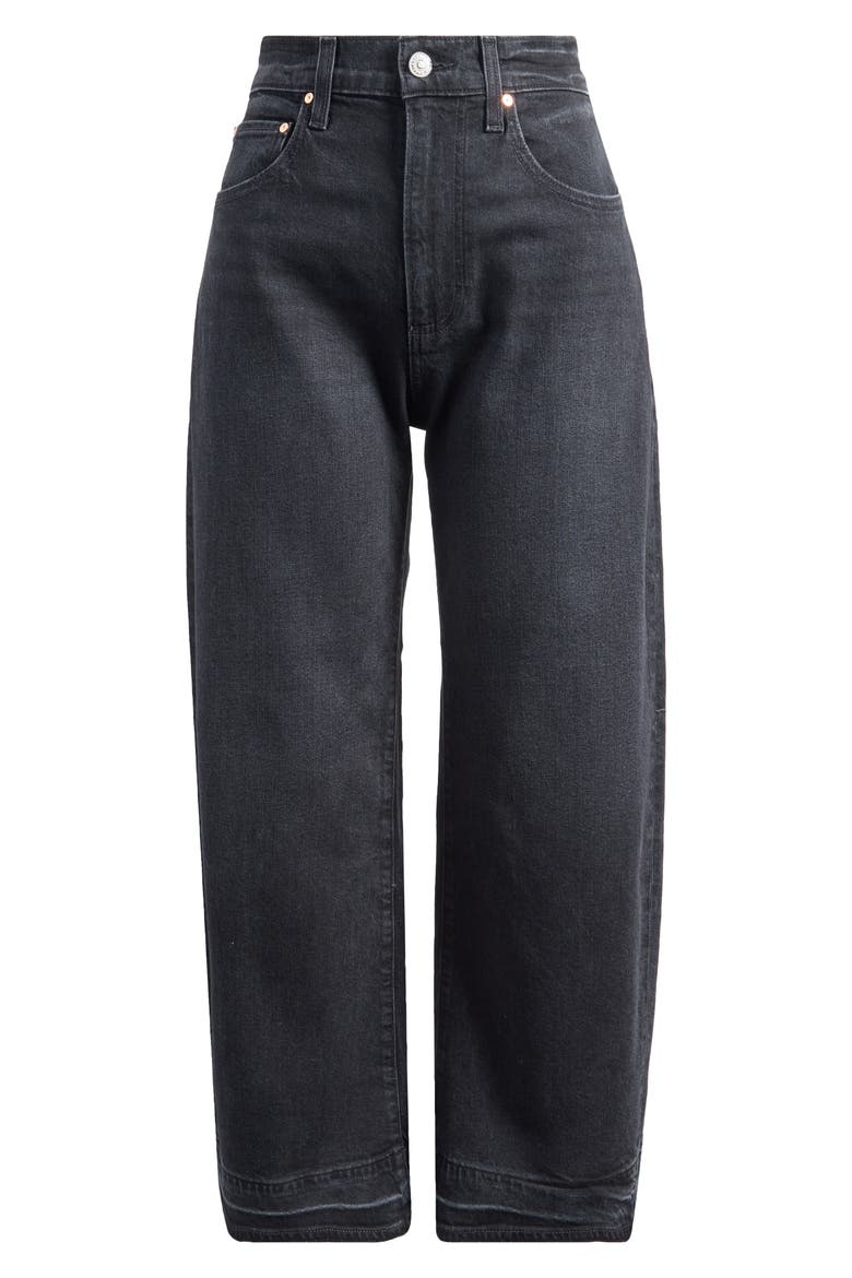 Arellia High Waist Release Hem Ankle Barrel Leg Jeans, Alternate, color, BLACK VOID