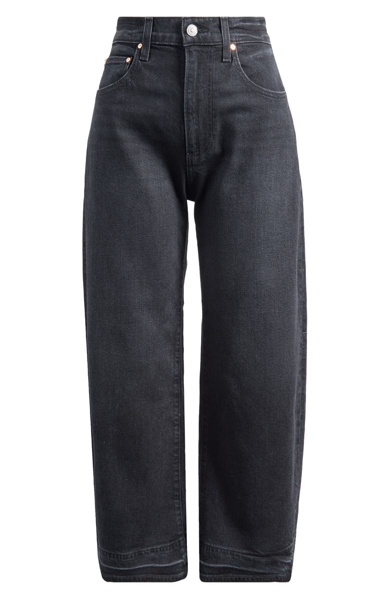 PAIGE Arellia High Waist Release Hem Ankle Barrel Leg Jeans, Alternate, color, Black Void