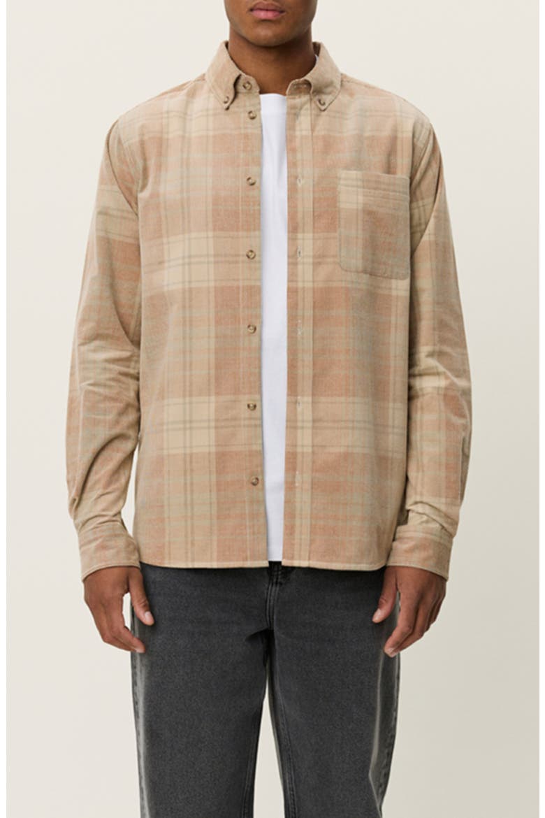 Kash Check Corduroy Button-Down Shirt, Main, color, DARK SAND