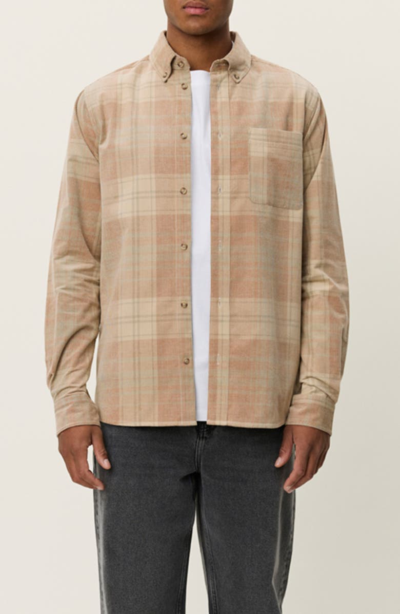 Les Deux Kash Check Corduroy Button-Down Shirt, Main, color, Dark Sand
