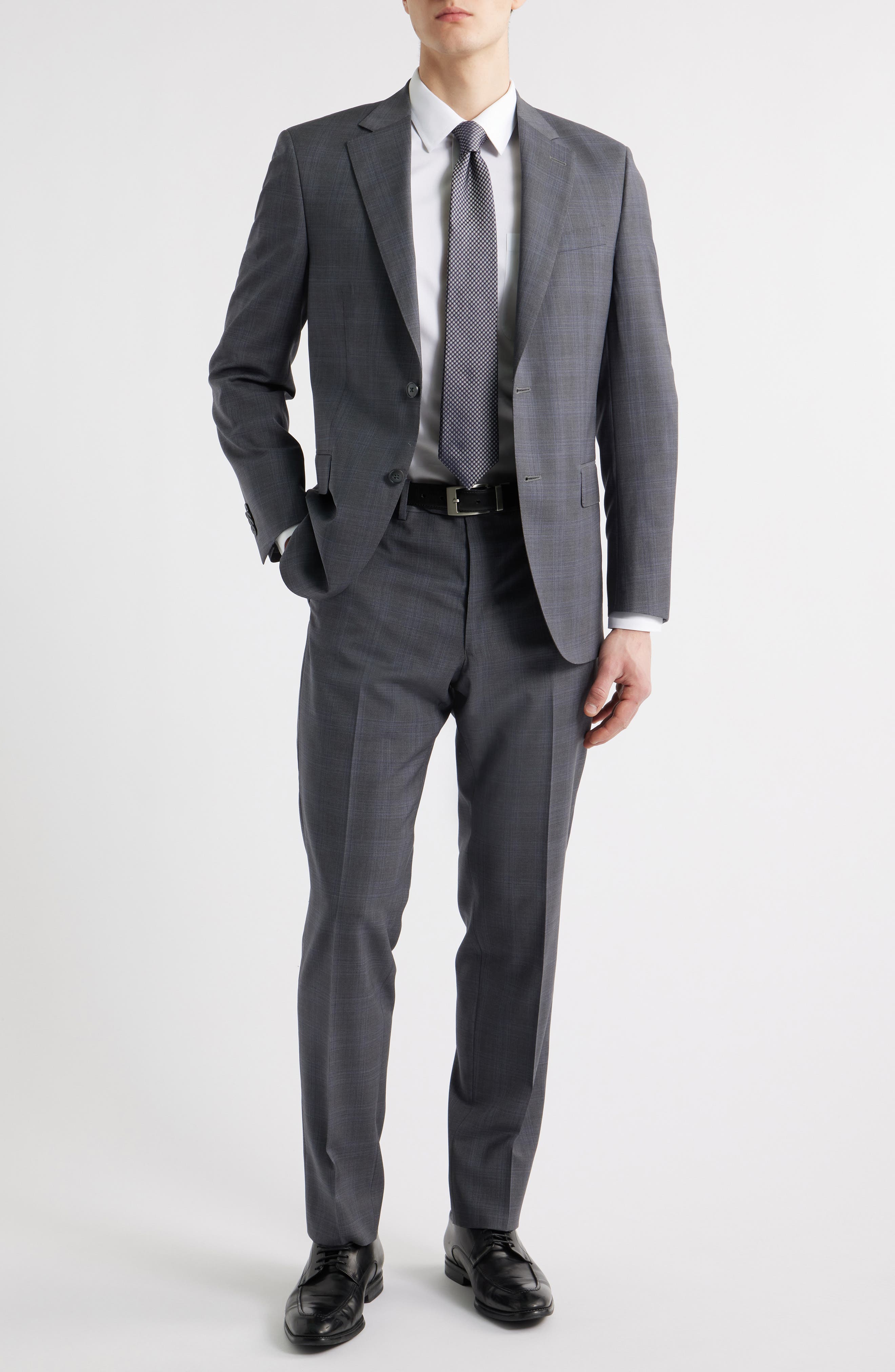 Peter Millar Flynn Classic Fit Charcoal Grey Plaid Wool Suit