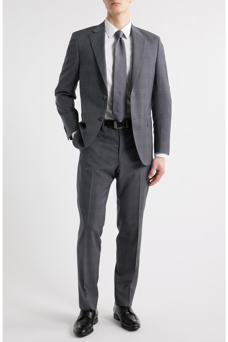 Flynn Classic Fit Charcoal Grey Plaid Wool Suit, Main, color, GREY