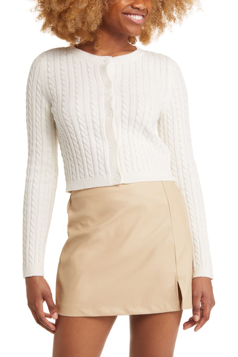 Cable Crewneck Cardigan, Main, color, IVORY