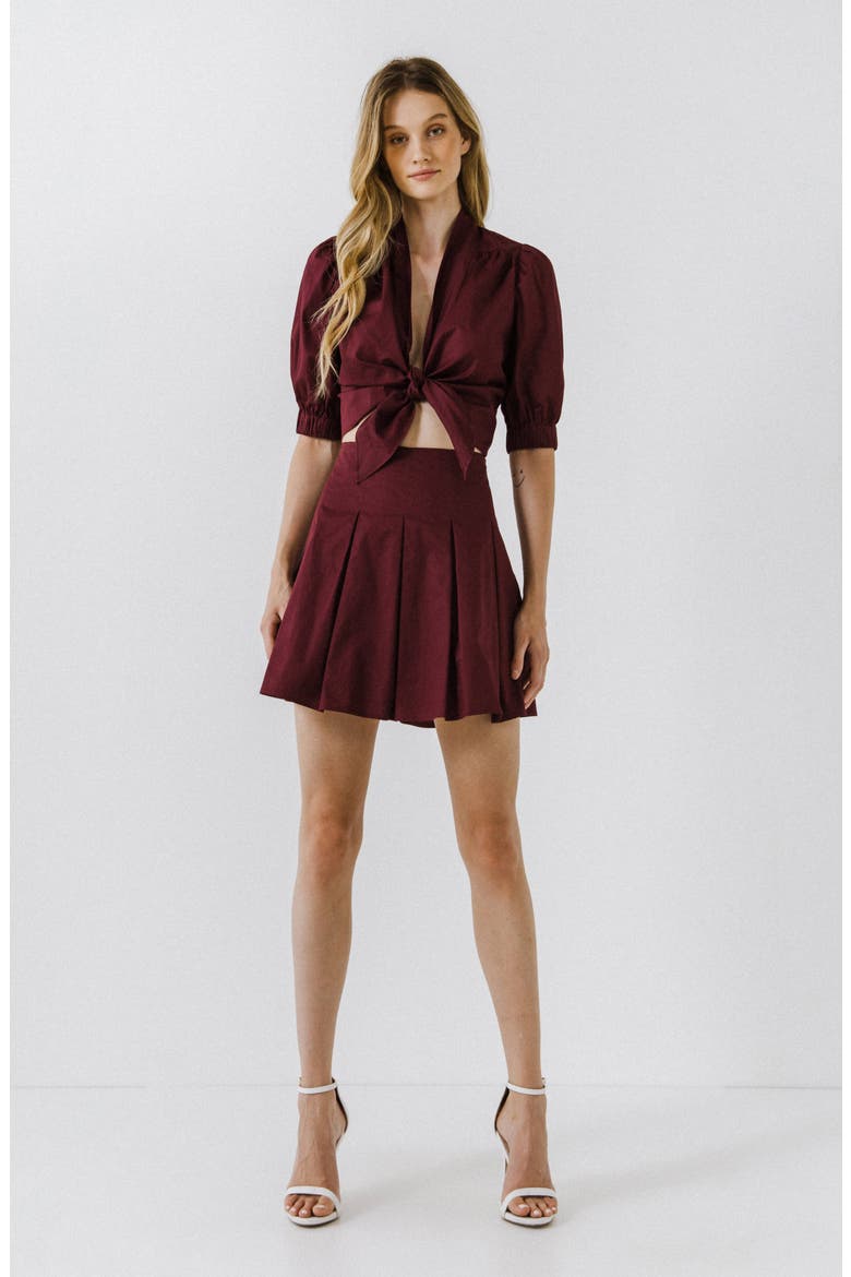 Tie Front Crop Shirt, Alternate, color, BURGUNDY