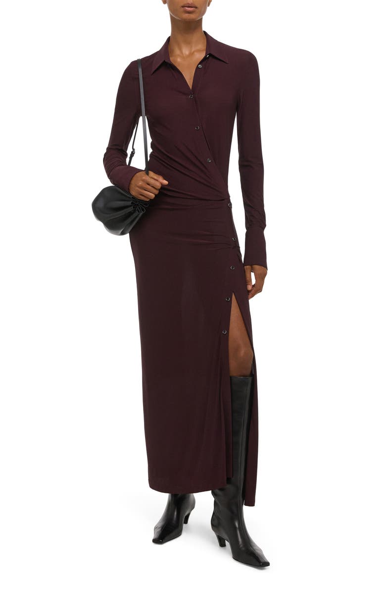 Helmut Lang Asymmetric Long Sleeve Dress, Alternate, color, Mahogany