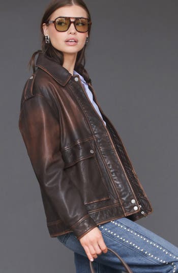 Pieced Back Leather Bomber Jacket