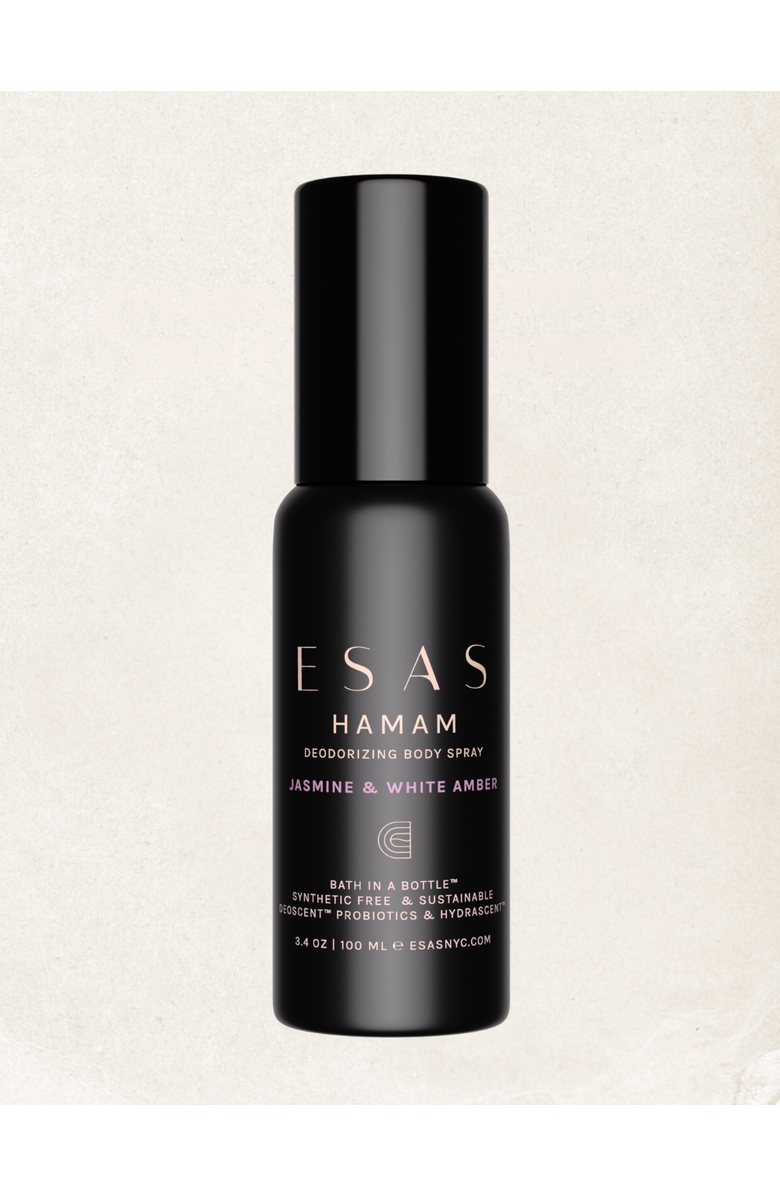 Esas NYC Jasmine & White Amber Hamam Organic Deo Body Spray - Jasmine & Creamy Vanilla, Main, color, Black