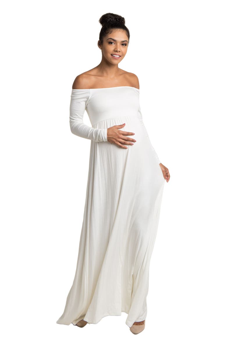 PinkBlush Ivory Solid Off Shoulder Maxi Dress, Main, color,