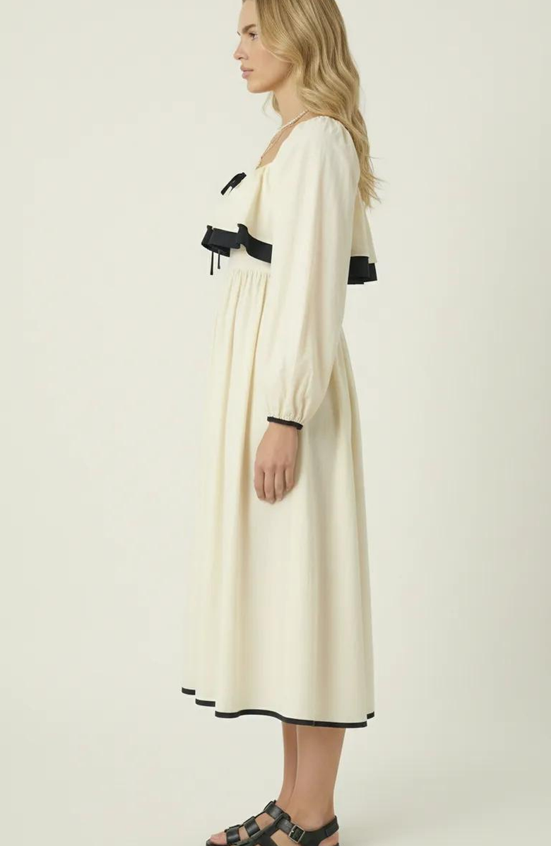 Modenaire Long Sleeve Ruffle Trim Midi Dress, Alternate, color, Ivory