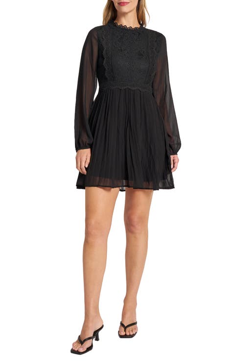 Lace Mock Neck Long Sleeve Chiffon Dress