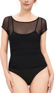 Kimi & Kai Sheer Mesh Short Sleeve Bodysuit Top