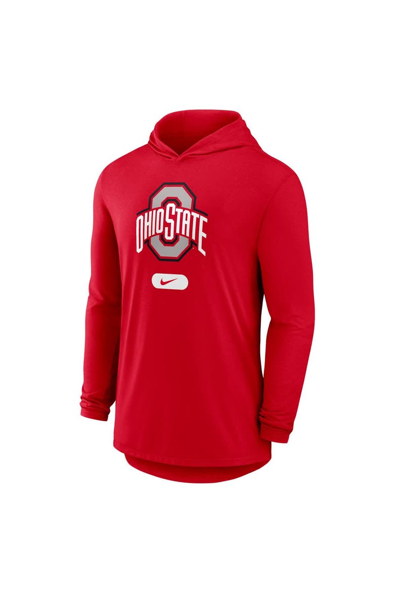 Men's Nike Scarlet Ohio State Buckeyes Lightweight Performance Long Sleeve Hoodie T-Shirt, Alternate, color, Scarlet