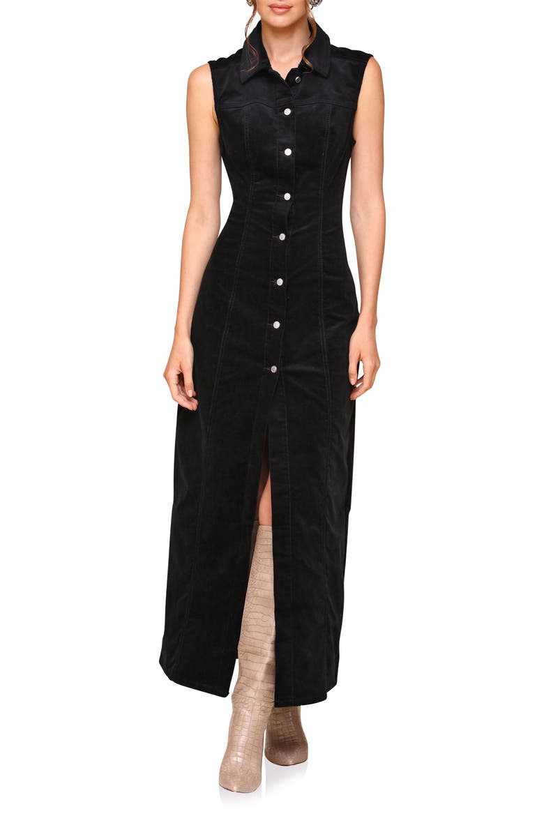 Sleeveless Corduroy Maxi Shirtdress, Alternate, color, BLACK