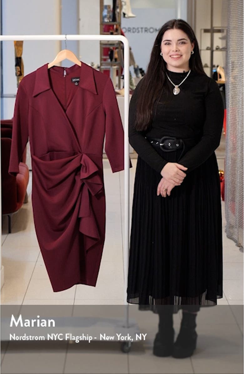 Ruffle Scuba Crepe Faux Wrap Midi Dress, sales video thumbnail