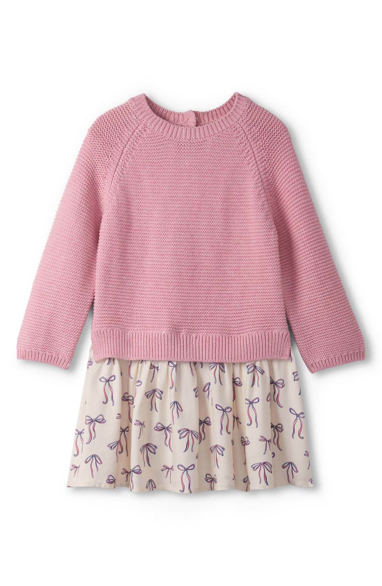 Hatley Painterly Bows Mixed Media Sweater Dress, Main, color, Pink