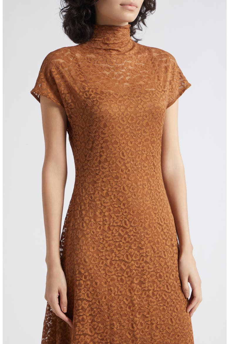 Tesoro Mock Neck Lace Midi Dress, Alternate, color, TOBACCO BROWN