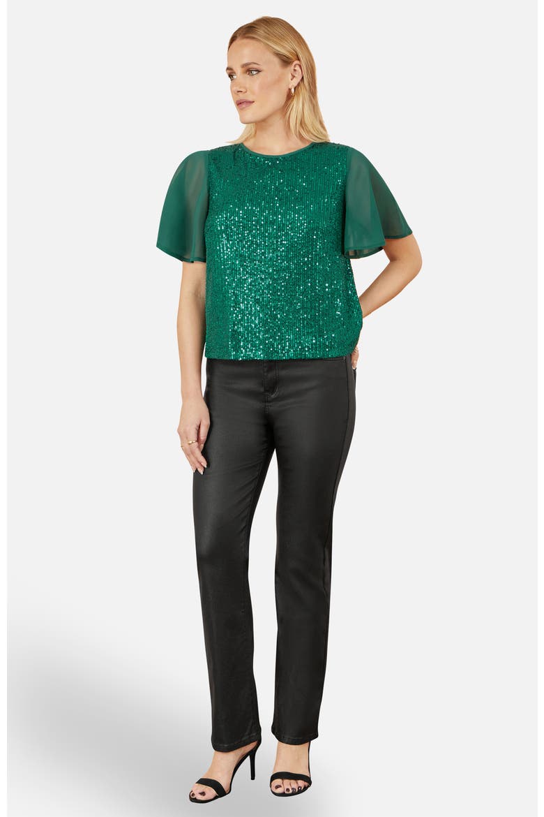Sheer Short Sleeve Sequin Top, Alternate, color, Green