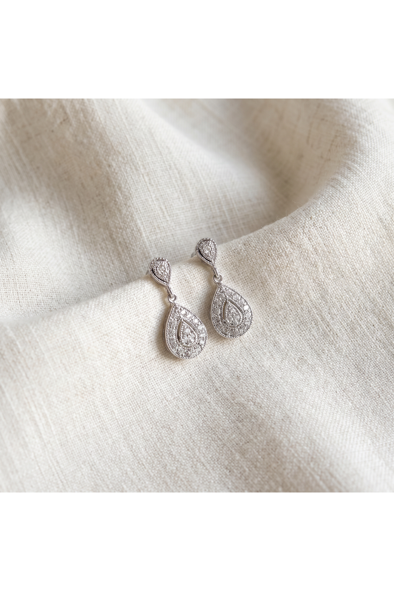 1/2Ct Diamond Pear Shape Dangle Earrings 5/8" Tall Screw Back, Alternate, color, Gold Silver