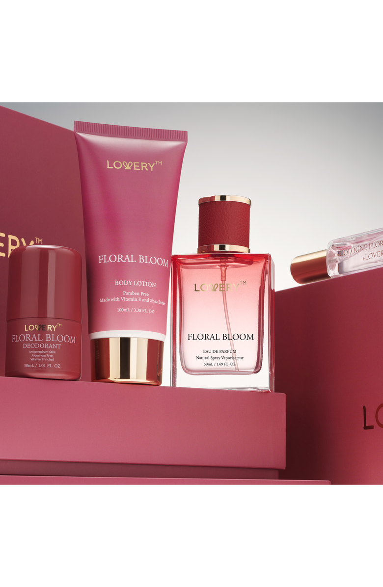 Lovery Floral Bloom Perfume and Bath Body Care Gift Set, Alternate, color, Burgundy / Gold