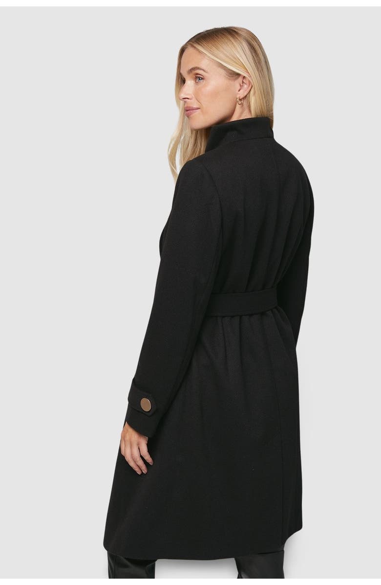 Wallis Petite Funnel Neck Tie Belt Coat, Alternate, color, Black