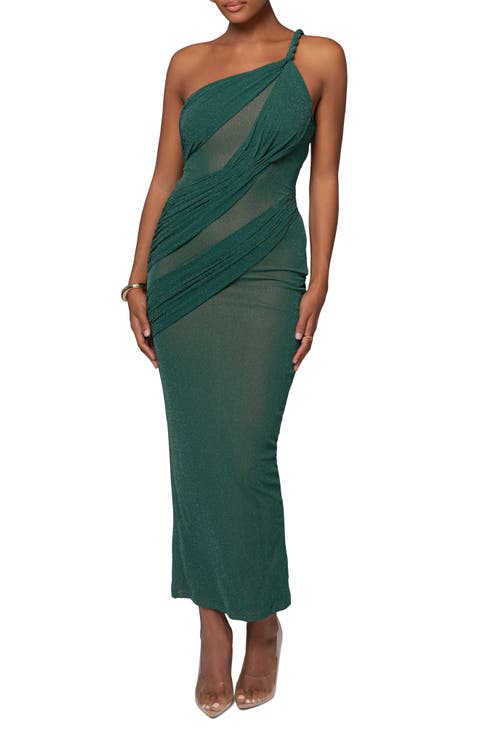 Alari One-Shoulder Sparkle Mesh Gown