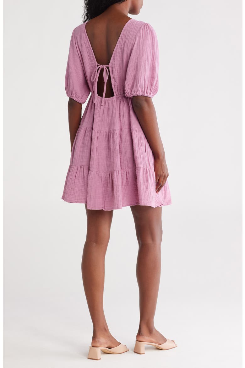 Puff Sleeve Cotton Babydoll Minidress, Alternate, color, ORCHID