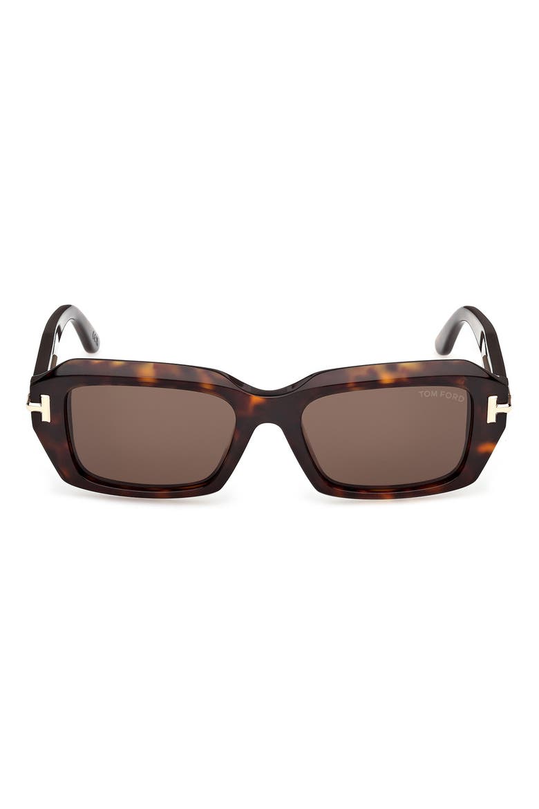 53mm Rectangular Sunglasses, Main, color, DARK HAVANA SHINY GOLD/ BROWN