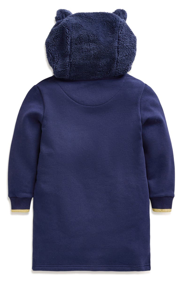 Mini Boden Kids' Faux Fur Accent Hooded Cotton Fleece Sweatshirt Dress, Alternate, color, 