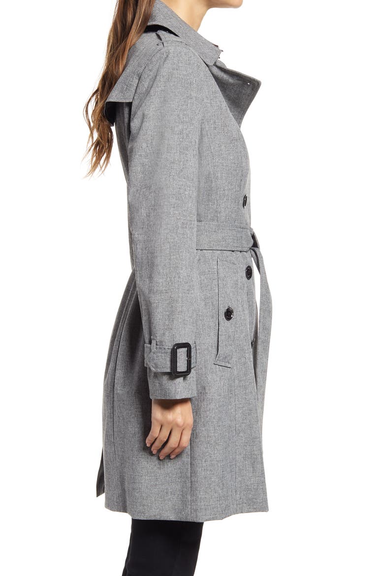 Double Breasted Hooded Raincoat, Alternate, color, CHARCOAL
