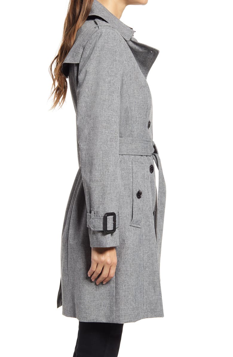 London Fog Double Breasted Hooded Raincoat, Alternate, color,