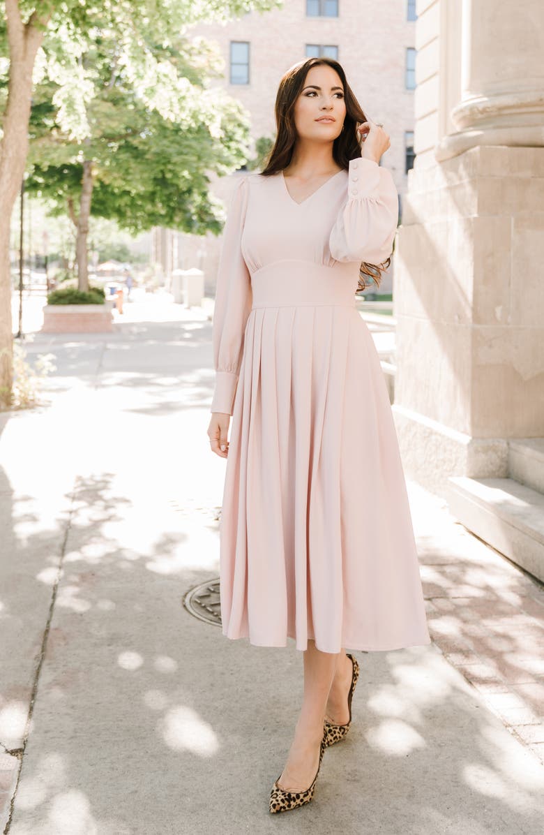 Rachel Parcell Long Sleeve Satin Midi Dress, Main, color, 