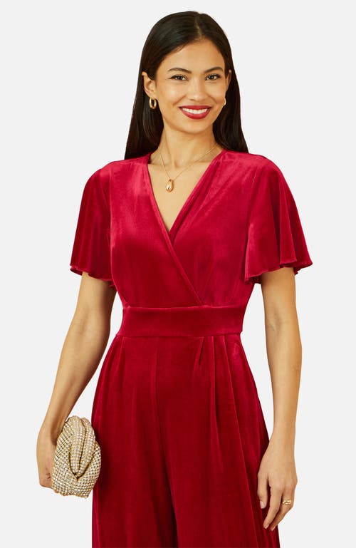 Yumi Angel Sleeve Velvet Jumpsuit In Red