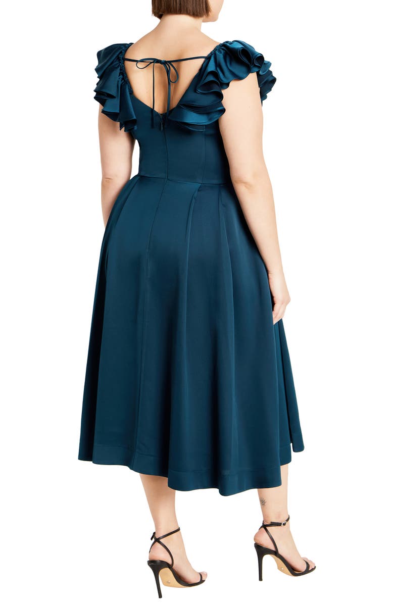 City Chic Roselyn Ruffle Sleeve Dress, Alternate, color, Emerald