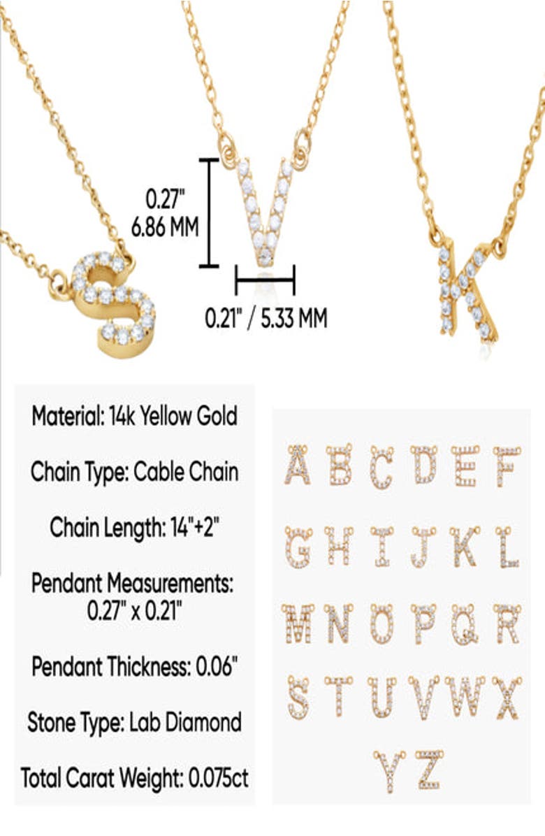 Oak & Luna 14K Solid Gold Zoe Initial Necklace with Diamonds, Alternate, color, Letter G