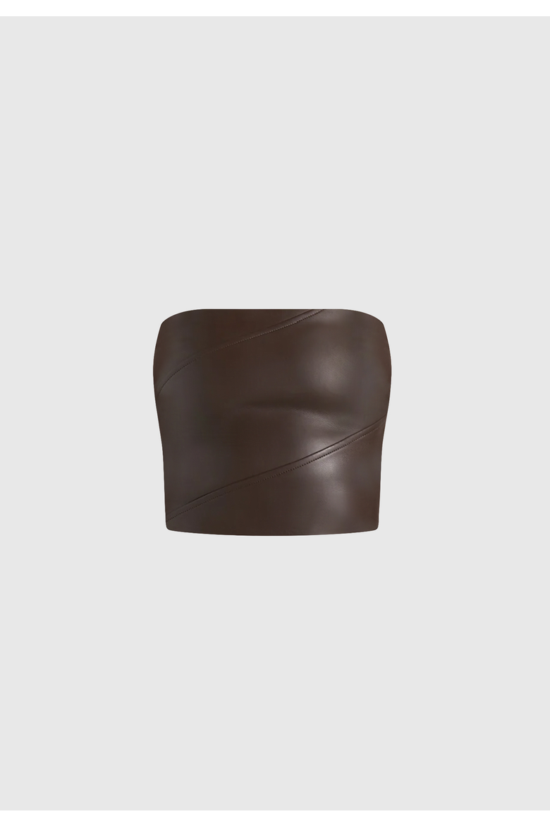 Bandeau Leather Corset Top, Alternate, color, Brown