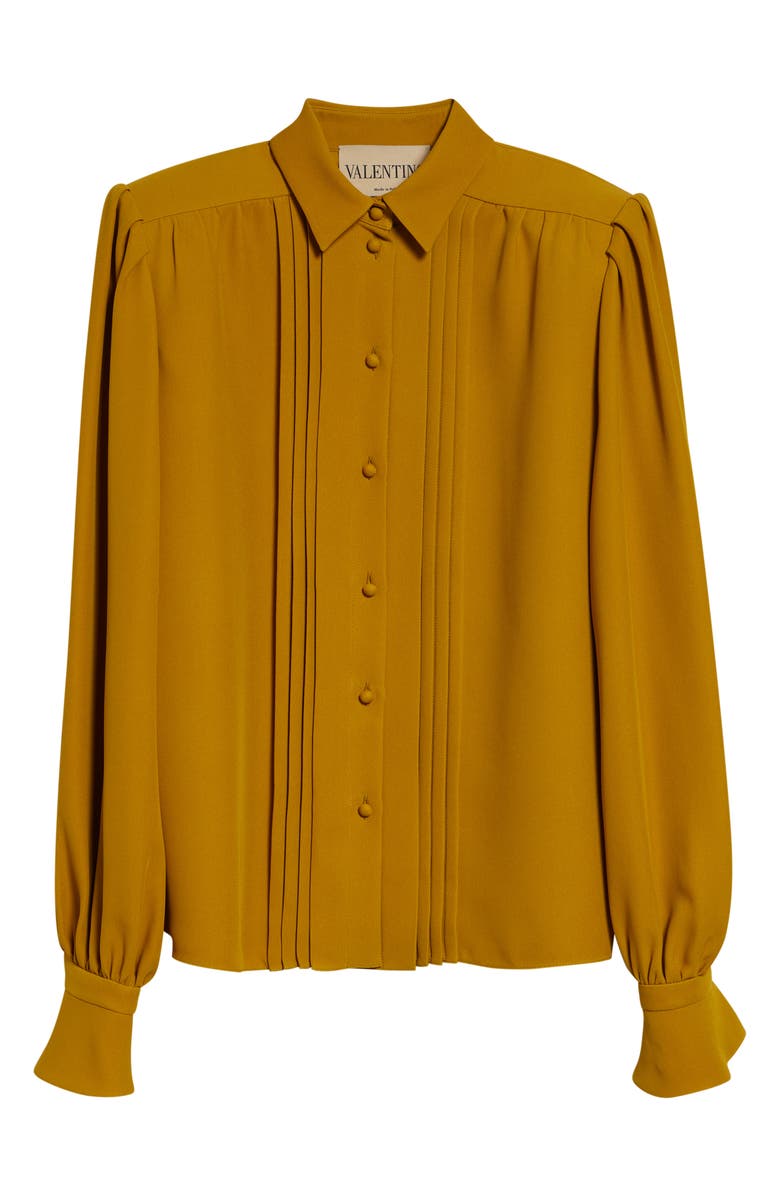 Valentino Pintuck Silk Cady Button-Up Shirt, Main, color, Yellow