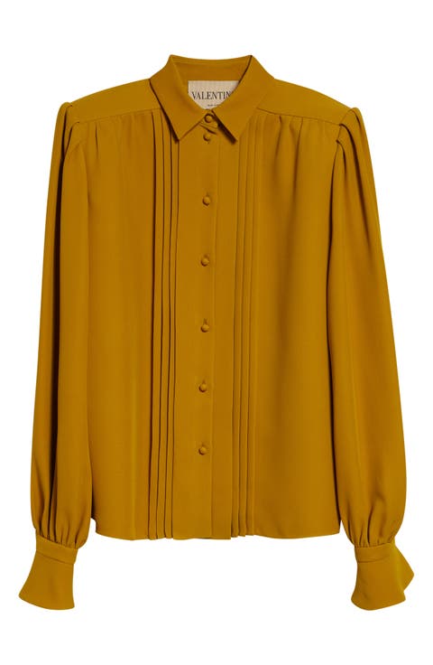 Pintuck Silk Cady Button-Up Shirt
