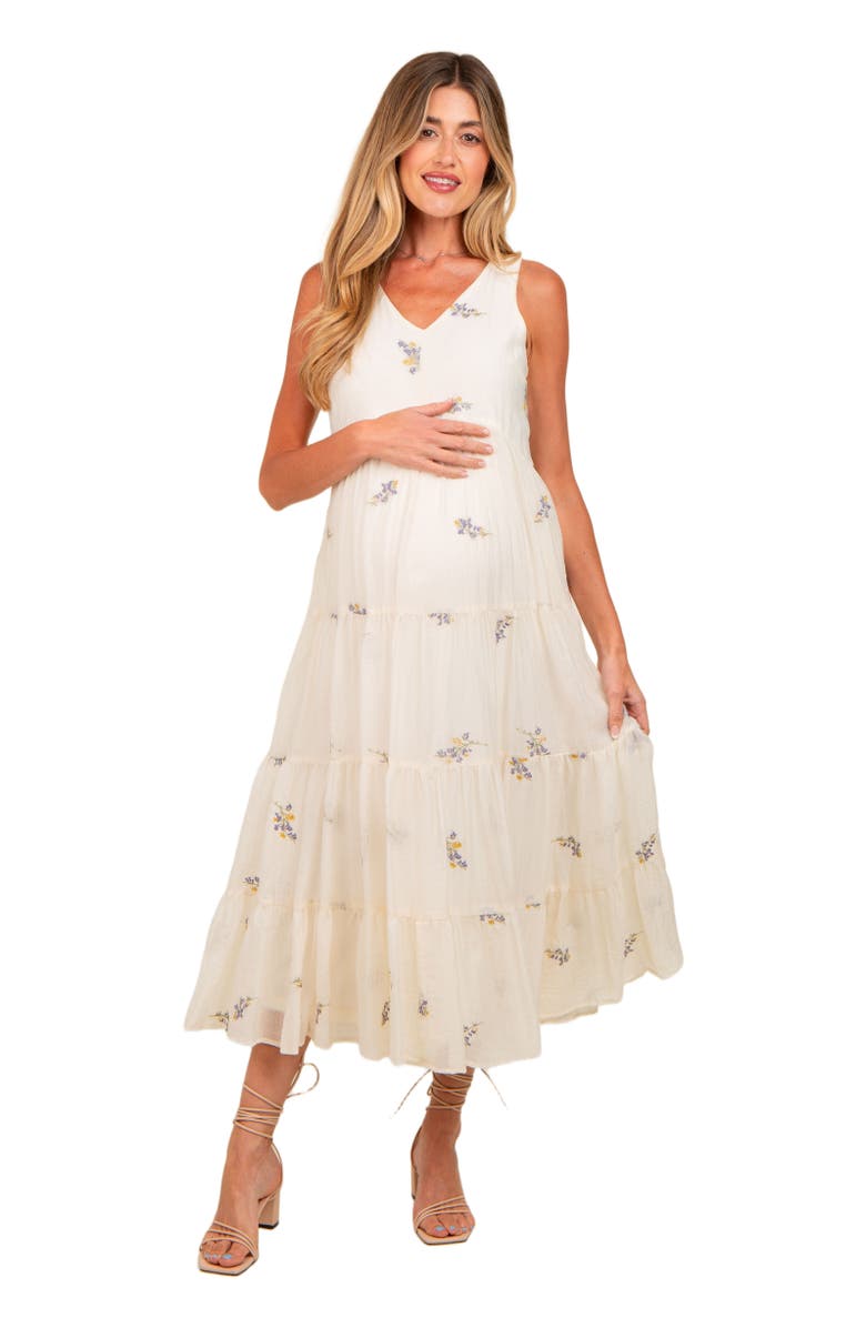 PinkBlush Ditsy Floral Embroidered V Neck Tiered Dress, Alternate, color, Lavender