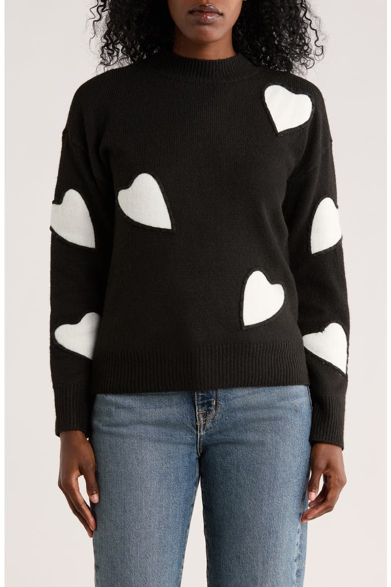 Love Heart Sweater, Main, color, BLACK/ WHITE